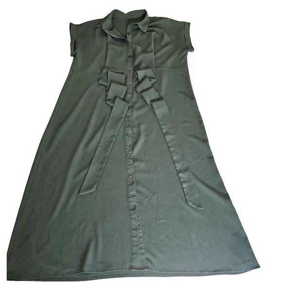Woman's Casual Twist Front Short Sleve Collar Button Down Long Shirt Dress Large - Picture 5 of 14